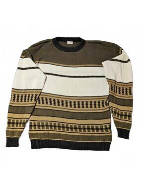 Vintage 1990s Generra Mens Large Sweater Ramie Blend Colorblack Brown Tan